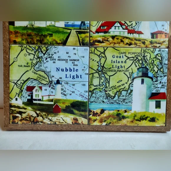 The Traveled Lane Maine Coast Lighthouse 4 Pc Coasters Trivet Ceramic Nautical Kitchen